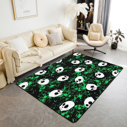 feelingyou Grüne Graffiti Schädel waschbar Bereich Teppich Bohemia Halloween Bereich Teppiche für, gotische Spooky Indoor Boden Teppich für Kinder Horror Thema rutschfeste weiche Teppiche, 150x200cm von feelingyou
