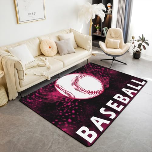 feelingyou Jungen Baseball Teppich 150x200cm,Cool Sports Ball Spiele Dekorative Bereich für Bett Wohnzimmer Dekor,Rosa Graffiti Neon Schwarz Rutschfester waschbarer Dekor Teppich für Indoor Outdoor feelingyou Jungen Baseball Teppich 150x200cm,Cool Sports Ball Spiele Dekorative Bereich für Bett Wohnzimmer Dekor,Rosa Graffiti Neon Schwarz Rutschfester waschbarer Dekor Teppich für Indoor Outdoor von feelingyou