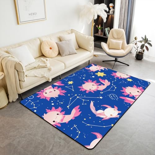 feelingyou Kawaii Axolotl Waschbar Area Teppiche Cute Sealife Area Teppich für, Salamander Druck Indoor Boden Teppich für Kinder Cartoon Stil rutschfeste weiche Teppiche, 100x150cm von feelingyou