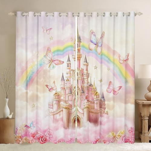 Mädchen Schloss Fenster Vorhänge, Traumhafte Fee Regenbogen Prinzessin Stil Küche Fenster Behandlungen, Rosa Rose Floral Schmetterling Fenster Vorhänge für Home Decor, 2 Panels, L Größe Mädchen Schloss Fenster Vorhänge, Traumhafte Fee Regenbogen Prinzessin Stil Küche Fenster Behandlungen, Rosa Rose Floral Schmetterling Fenster Vorhänge für Home Decor, 2 Panels, L Größe von feelingyou