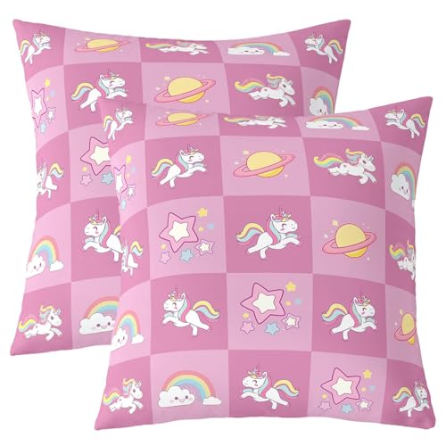 feelingyou Nette Einhorn Doppelseiten Druck Kissenbezüge, Kawaii Pferd Tier Rosa Gitter Quadratische Kissenbezüge 60x60cm, Sterne Planet Regenbogen Patchwork für Wohnzimmer, Set von 2 feelingyou Nette Einhorn Doppelseiten Druck Kissenbezüge, Kawaii Pferd Tier Rosa Gitter Quadratische Kissenbezüge 60x60cm, Sterne Planet Regenbogen Patchwork für Wohnzimmer, Set von 2 von feelingyou