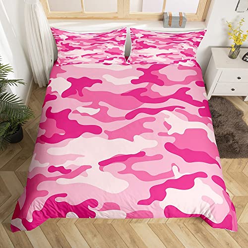feelingyou Pink Camouflage Bettbezug-Set 135 x 155 cm,bunter Camouflage-Druck-Bettbezug für Kinder,Jungen,Schlafzimmer, abstrakte Kunst-Graffiti-Bettwäsche-Set mit 1 Kissenbezug,weich von feelingyou