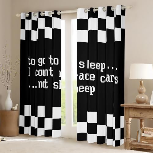 feelingyou Renntema Fenstervorhänge 2 Panels XXL Größe Schwarz Weiß Geometrische Plaid Schachbrett Fenstervorhänge für Kinder Formel Rennen Extreme Sport Vorhänge für Wohnzimmer von feelingyou