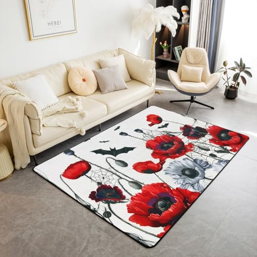 feelingyou Roter Mohnbereich Teppich 150x200cm Aquarell Vintage Blumen Dekor Nicht Shedding Teppich für Kinder gotische Stil Schwarze Fledermaus Dekor Rutschschutz Teppich für Couch Schlafzimmer feelingyou Roter Mohnbereich Teppich 150x200cm Aquarell Vintage Blumen Dekor Nicht Shedding Teppich für Kinder gotische Stil Schwarze Fledermaus Dekor Rutschschutz Teppich für Couch Schlafzimmer von feelingyou