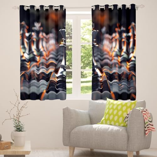 feelingyou Schach Dekor Fenstervorhänge 2 Panels L Größe 3D International Schach Drucken Fenstervorhänge für Kinder Geometrische Patchwork Schachbrett Plaid Vorhänge für Wohnzimmer von feelingyou