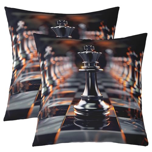 feelingyou Schach Dekor werfen Kissen Abdeckungen 40x40cm Set von 2 3D International Schach Druck Kissen Abdeckungen für Kinder Geometrische Patchwork Schachbrett Plaid Kissenhüllen für Auto Sofa von feelingyou