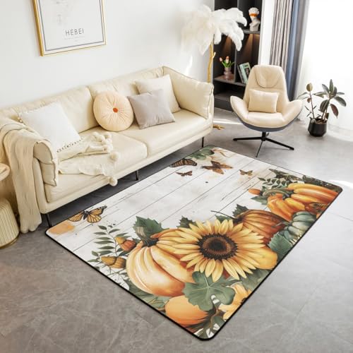 feelingyou Sonnenblumen Kürbis Bereich Teppich Aquarell Retro Blumenpflanzen Indoor-Bodenmatte für Kinder Vintage Streifen Land rustikalen Stil Rutschfester Teppich für Schlafsofa 150x200cm feelingyou Sonnenblumen Kürbis Bereich Teppich Aquarell Retro Blumenpflanzen Indoor-Bodenmatte für Kinder Vintage Streifen Land rustikalen Stil Rutschfester Teppich für Schlafsofa 150x200cm von feelingyou
