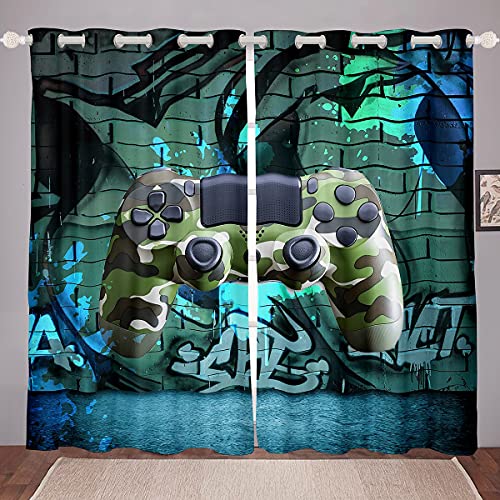 feelingyou Teens Gamepad Fenstervorhang 245x140cm Camouflage Game Console Fashion Vorhänge für Kinder Jungen Mädchen Gedrucktes Hip Hop Graffiti Gardine 2er-Set Fenster Vorhänge von feelingyou