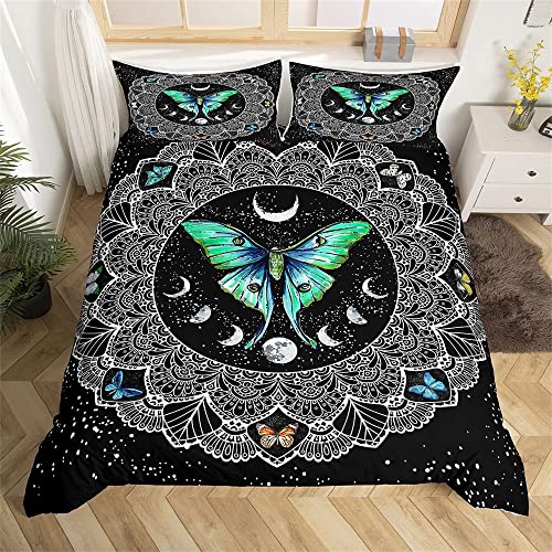 feelingyou Todesmotte Bettwäsche-Set,Sonne-Mond-Boho-Stil Bettwäsche Set 155x220cm,Mandala-Blumen-Galaxie Betten Set für Kinder Jungen Mädchen Teenager 2St.Reißverschluss Mikrofaser von feelingyou