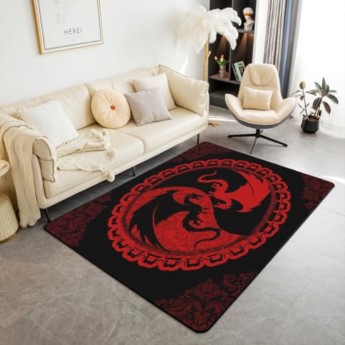feelingyou Western Dragon Area Teppich 100x150cm,Roter schwarzer Wildtier Silhouette Rutschfester Teppich für Frauen Männer,Tribal Retro Exotische Druck Innenboden für Esszimmer Hinterhof Dekor feelingyou Western Dragon Area Teppich 100x150cm,Roter schwarzer Wildtier Silhouette Rutschfester Teppich für Frauen Männer,Tribal Retro Exotische Druck Innenboden für Esszimmer Hinterhof Dekor von feelingyou