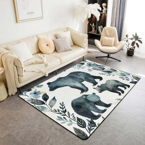 feelingyou Wild Bear Teppich 150x200cm,Aquarell Tier Pflanze Malerei Dekorative Bereich Teppich für Bett Wohnzimmer Dekor,Abenteuer Weiß Blau Grün Rutschschutz Waschbar Dekor feelingyou Wild Bear Teppich 150x200cm,Aquarell Tier Pflanze Malerei Dekorative Bereich Teppich für Bett Wohnzimmer Dekor,Abenteuer Weiß Blau Grün Rutschschutz Waschbar Dekor von feelingyou