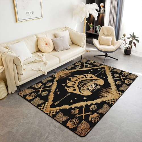 feelingyou Wilde Jagd Bären Waschbar Bereich Teppich Wild West Bereich Teppiche für, Western Vintage Indoor Boden Teppich für Kinder Rustikale Kabine rutschfeste weiche Teppiche, 150x200cm von feelingyou