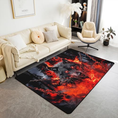 feelingyou Wolf Print Area Teppich 100x150cm, Wilde Tierkette Natur Bäume Rutschfester Teppich für Kinder Teenager, Feuer Rote Flamme Muster Schwarz Dekorativ für Schlafzimmer Spielzimmer Hinterhof feelingyou Wolf Print Area Teppich 100x150cm, Wilde Tierkette Natur Bäume Rutschfester Teppich für Kinder Teenager, Feuer Rote Flamme Muster Schwarz Dekorativ für Schlafzimmer Spielzimmer Hinterhof von feelingyou
