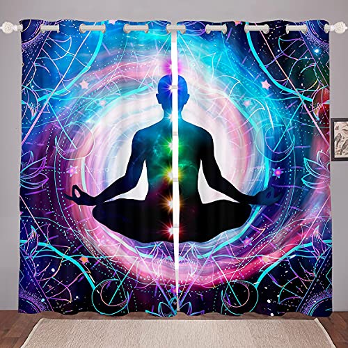 feelingyou Yoga Meditation Fenstervorhang 137x117cm Böhmische Mond geometrische Linien Vorhänge für Kinder Jungen Mädchen Gedrucktes Chakra Art Gardine 2er-Set Fenster Vorhänge von feelingyou