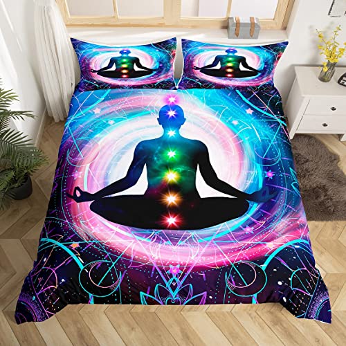 feelyou Yoga Meditation Bettwäsche-Set Bohemian Moon Geometric Lines Bettwäsche-Set 155 x 220 cm Chakra Art Bettwäsche-Set für Kinder Jungen Mädchen Teenager 2-tlg. Reißverschluss Mikrofaser von feelingyou