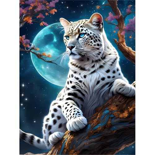feelive Leopard Diamant Painting Bilder für Erwachsene, DIY Diamant Kunst Malerei Stickerei Set Kreuzstich Bilder Malen Nach Zahlen 5D Runde Steine Diamant Painting für Zuhause Dekor 30x40cm von feelive