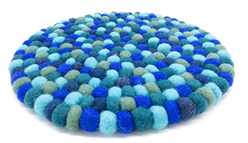 feelz Filzuntersetzer rund 22cm blau türkis Handarbeit Topfuntersetzer bunt Bunte Filzkugel Untersetzer aus Filz von feelz