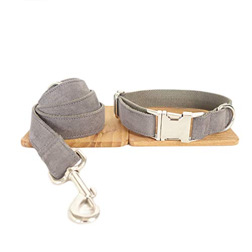 Einfarbige Hundehalsband mit Leine Set Steckverschluss Hundhalskette Verstellbare Hundehalsung Pastell Baumwolle mit Hundeführleine Hundeleine für Klein Mittlere Grosse Hunde (XS, grau) von feiling