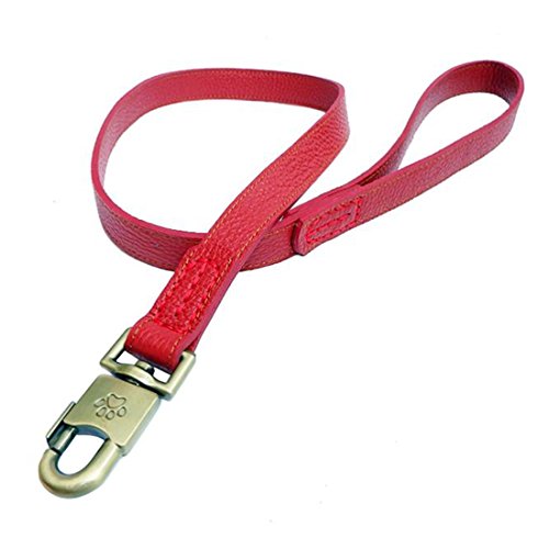 Hundeleine Echtleder 120CM Führendes Walking Leine Haustier Spazierleine Lederleine Widerstandsfähiges Haltbare Trainingsleine Vollrindleder Führleine für Mittelgroße und Große Hunde (L, rot) von feiling