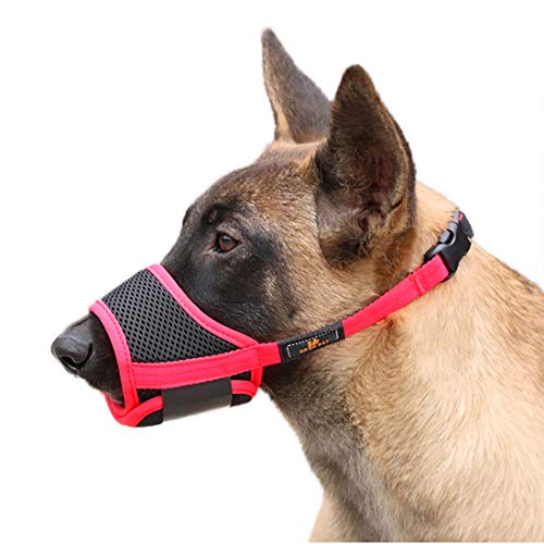 Hundetraining Maulkorb Anti-Bell Verstellbare Erziehung Maulschlaufe mit Klettverschluss Ermöglicht Trinken Atmungsaktive Gepolstert Anti-Beiß Hundemaulkorb für Kleine Mittlere Große Hunde (XL, rot) von feiling