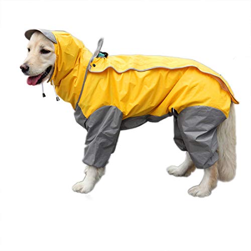 Patchwork Regenmantel für Hund Hunderegenmantel wasserdichte 4-Beine Regensjacke Haustier Raincoat Dog mit Abnehmbar Kapuze für Kleine Mittelgroße und Grosse Hunde (12#, gelb) von feiling