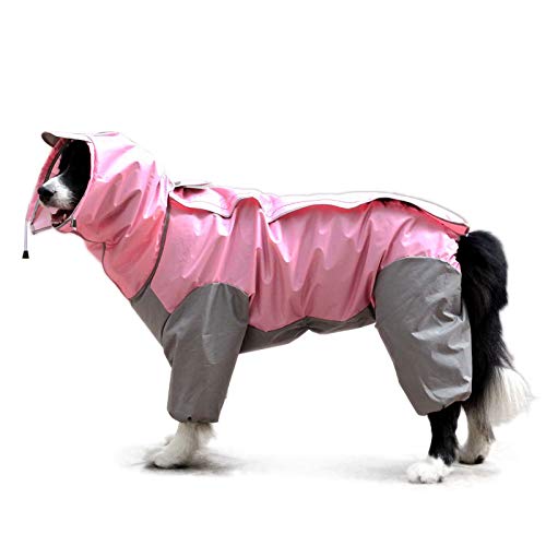Patchwork Regenmantel für Hund Hunderegenmantel wasserdichte 4-Beine Regensjacke Haustier Raincoat Dog mit Abnehmbar Kapuze für Kleine Mittelgroße und Grosse Hunde (12#, pink) von feiling