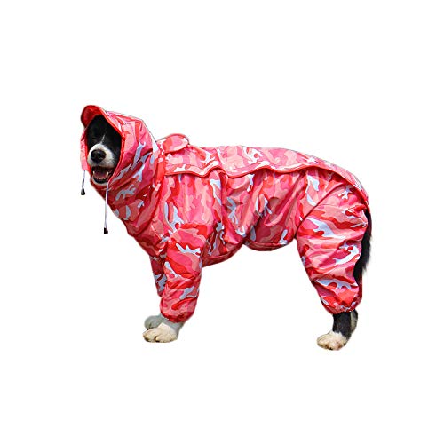 Patchwork Regenmantel für Hund Hunderegenmantel wasserdichte 4-Beine Regensjacke Haustier Raincoat Dog mit Abnehmbar Kapuze für Kleine Mittelgroße und Grosse Hunde (16#, Tarnung pink) von feiling