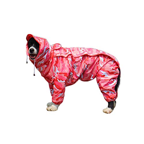 Patchwork Regenmantel für Hund Hunderegenmantel wasserdichte 4-Beine Regensjacke Haustier Raincoat Dog mit Abnehmbar Kapuze für Kleine Mittelgroße und Grosse Hunde (18#, Tarnung pink) von feiling