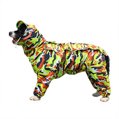 Patchwork Regenmantel für Hund Hunderegenmantel wasserdichte 4-Beine Regensjacke Haustier Raincoat Dog mit Abnehmbar Kapuze für Kleine Mittelgroße und Grosse Hunde (28#, Tarnung grün) von feiling