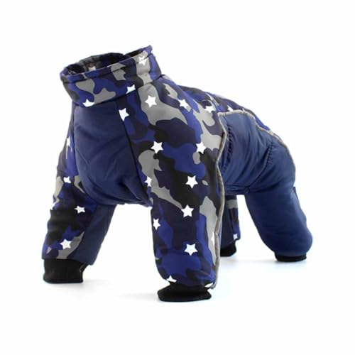 feiling Gepolsterte Hundejacke 4 Beine Winterjacke Fleecegefüttert Hundemantel mit Reflektierende Streifen Warm Kleidung für Kleine Mittlere Hunde (Blue Sterne, L) von feiling