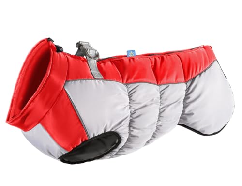 feiling Gepolsterte Hundejacke Winter Hunde Weste mit Metallhake für Hundeleine, Outfit Hundekleidung Reflektierende Daunen Hundemantel Wasserabweisend für Große Hunde (rot, 6XL for 40kg-47kg) von feiling