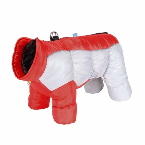 feiling Gepolsterte Hundemantel 4-Beine Steppjacke Reflektierende Winter Hundejacke mit Metallhake für Hundeleine, Daunen Wasserabweisend Bekleidung für Kleine Hunde (rot, 3XL for 7.5kg-10kg) von feiling