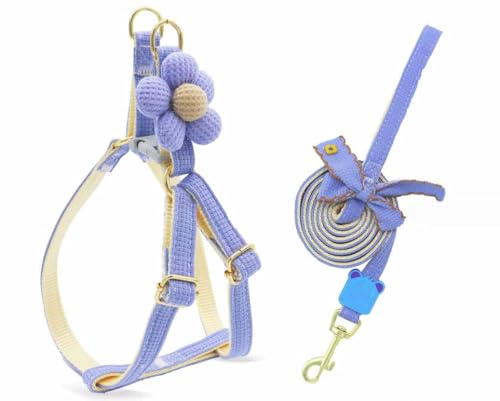 feiling Hundegeschirr Blumen Design mit 1.5m Hundeleine Verstellbare Brustgeschirre Weichem Katzengeschirr Haustier Softgeschirr für Kleine Mittlere Hunde (blau, S) von feiling