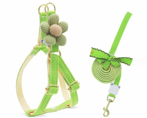 feiling Hundegeschirr Blumen Design mit 1.5m Hundeleine Verstellbare Brustgeschirre Weichem Katzengeschirr Haustier Softgeschirr für Kleine Mittlere Hunde (grün, S) von feiling
