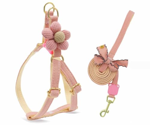 feiling Hundegeschirr Blumen Design mit 1.5m Hundeleine Verstellbare Brustgeschirre Weichem Katzengeschirr Haustier Softgeschirr für Kleine Mittlere Hunde (pink, S) von feiling
