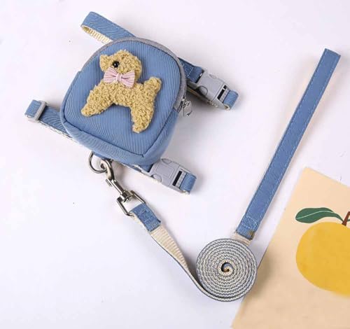 feiling Hundegeschirr Hundeleine Set Leichtgewicht mit Kleine Rucksack Haustier Brustgeschirr Verstellbar Katzengeschirr Welpengeschirr für Kleine und Mittelgroß Hunde (blau, M) von feiling