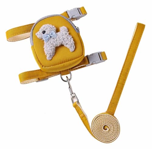 feiling Hundegeschirr Hundeleine Set Leichtgewicht mit Kleine Rucksack Haustier Brustgeschirr Verstellbar Katzengeschirr Welpengeschirr für Kleine und Mittelgroß Hunde (gelb, S) von feiling
