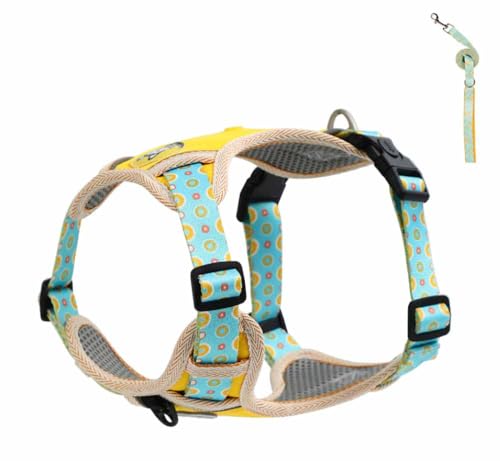 feiling Hundegeschirr mit 1.5m Hundeleine Set Kleine Hunde Brustgeschirre Reflektierend Haustier Verstellbare Weste Geschirr für Mittlere Hunde (gelb, XS) von feiling