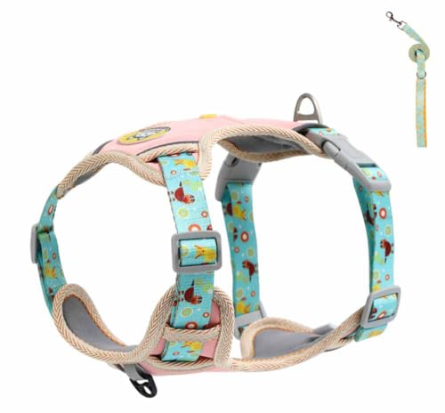 feiling Hundegeschirr mit 1.5m Hundeleine Set Kleine Hunde Brustgeschirre Reflektierend Haustier Verstellbare Weste Geschirr für Mittlere Hunde (rosa, XS) von feiling