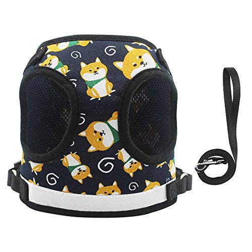 feiling Hundegeschirr und Hundeleine Set für Kleine Hunde Mittelgroße Hunde Hunde-Print Vest Step-in Brustgeschirre Reflektierende Welpengeschirr Weich mit 1.5 Meter Führleine (S, Dunkelblau) von feiling