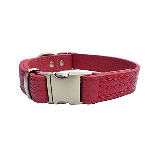 feiling Hundehalsband Leder Klickverschluss Weich Lederhalsband Verstellbare Hundehalskette für Kleine Mittelgroße Grosse Hunde (L, rot) von feiling
