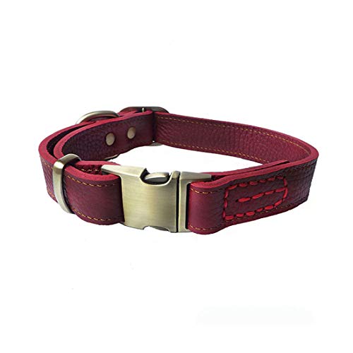 feiling Hundehalsband Leder Klickverschluss Weich Lederhalsband Verstellbare Hundehalskette für Kleine Mittelgroße Grosse Hunde (M, weinrot) von feiling