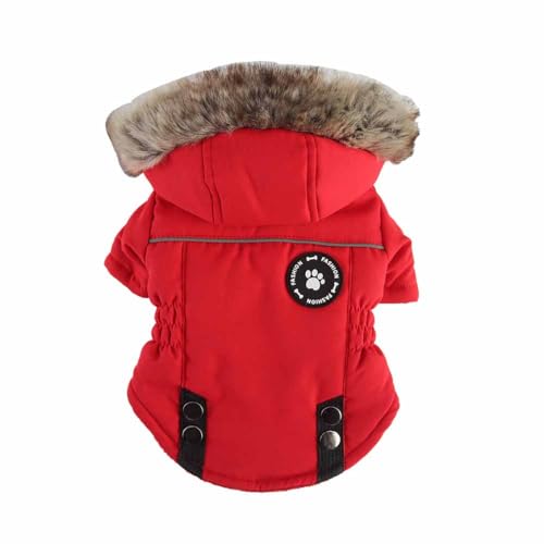 feiling Hundemantel mit Kapuze Winterjacke Reflektierende Dicke Hundejacke Gepolsterte Bekleidung für Kleine und Mittlere Hunde (rot, L) von feiling