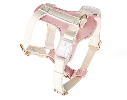 feiling Katzengeschirr Wasserfest Kleine Hunde Geschirr Leder Verstellbar Welpen Brustgeschirr Ledergeschirr Leichtgewicht One Size Brustumfang 32cm-50cm (pink) von feiling