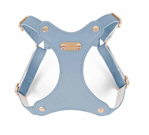 feiling Leder Katzengeschirr Leichtgewicht Wasserfest Hundegeschirr Haustier Brustgeschirr Verstellbar Ledergeschirr für Kleine Hunde (blau, M) von feiling