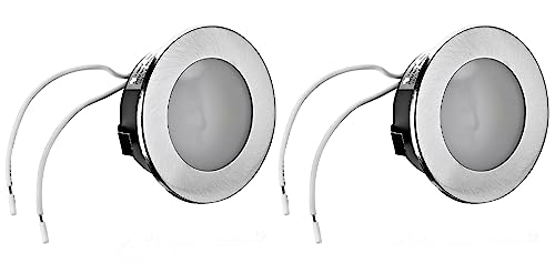 Feinlux 2er Set Möbel Einbauleuchte flach ohne Glühbirne/Leuchtmittel 12V Unterbauleuchte G4 Einbaustrahler Küchenleuchte Einbauspot Edelstahl Gebürstet 57mm Lochmaß von feinlux
