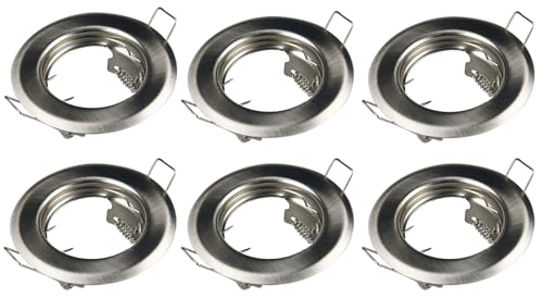 feinlux® 6x Einbaurahmen GU10 55mm Lochmaß für LED-Module, GU10 oder MR16 Leuchtmittel Edelstahlgebürstet Deckenstrahler von feinlux