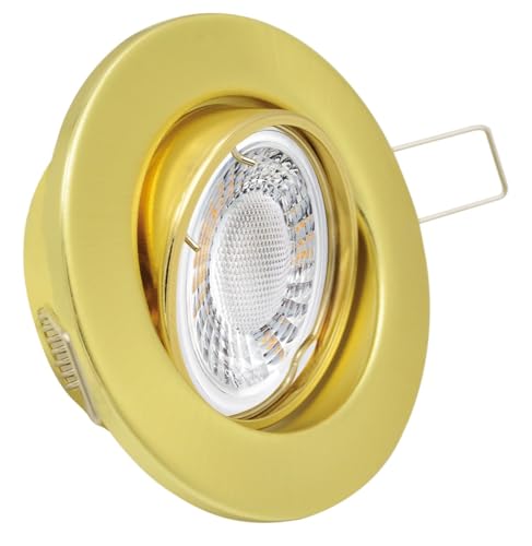 feinlux® LED Einbaustrahler 230V 5W dimmbar extra flach Lichtfarbe CCT warmweiß neutralweiß kaltweiß rund Klammer moderne Einbauleuchte schwenkbar Deckenstrahler (Gold-Messing) von feinlux