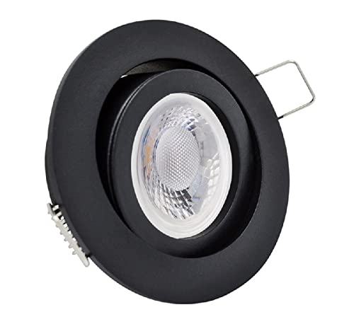 feinlux® LED Einbaustrahler extra flach stufenlos dimmbar schwarz matt rund 5W 230V moderne Einbauleuchte schwenkbar Einbauspot Lichtfarbe warmweiß 2700K von feinlux