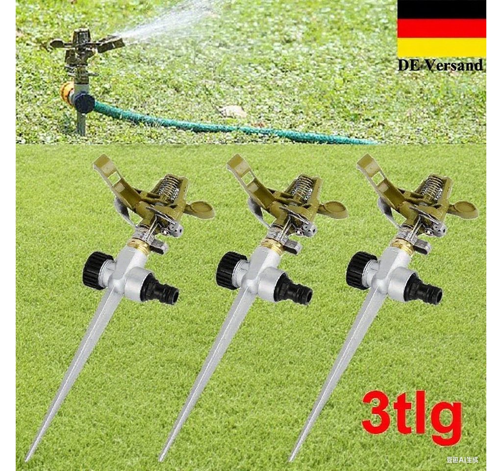 feinlux Bewässerungsventil 3x Metall Rasensprenger Garten – Impulsregner Kreisregner für Rasen, (3-tlg) von feinlux
